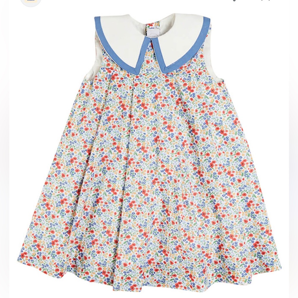 Floral Kids Casual Dress with Blue Collar
